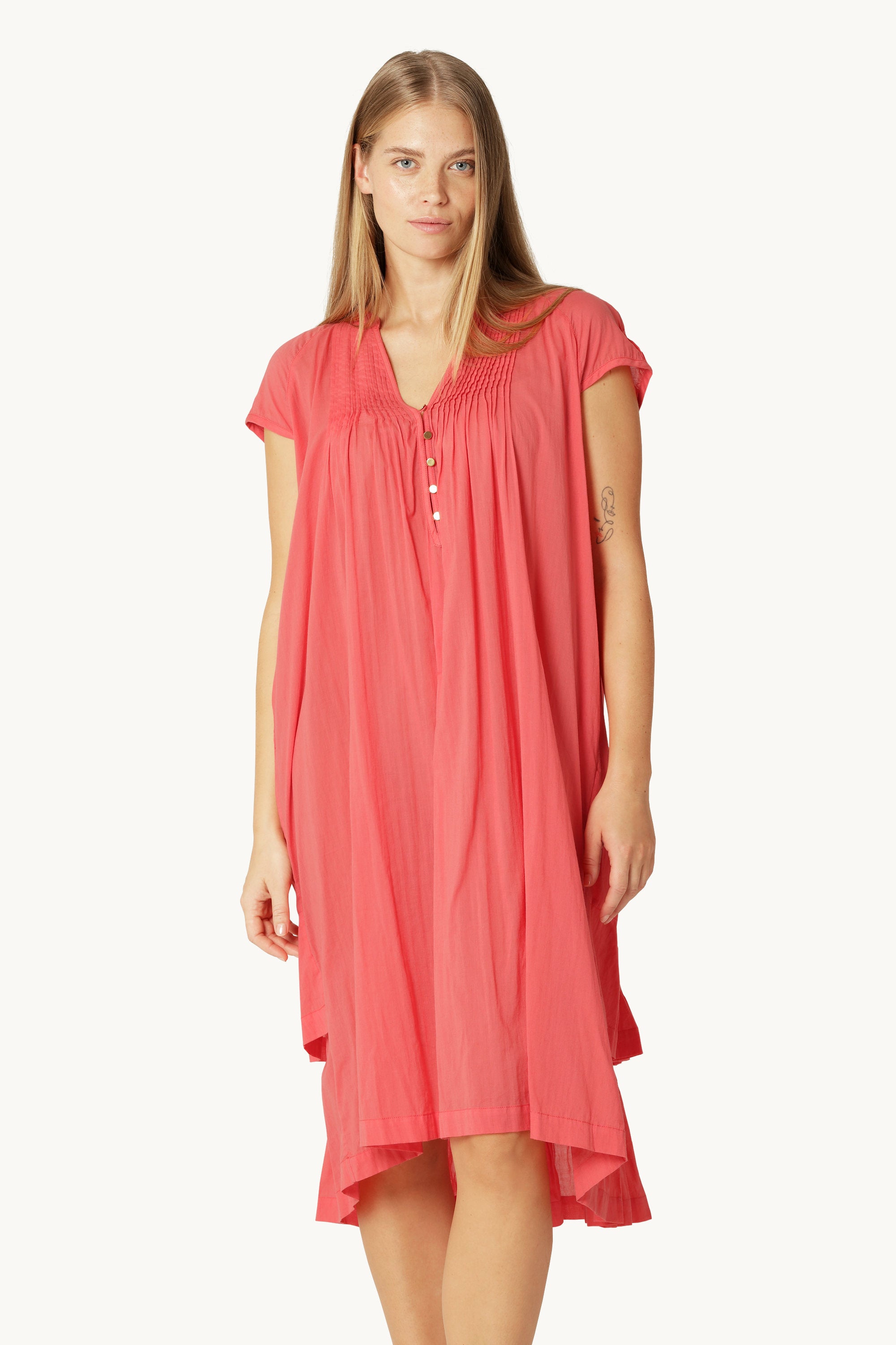 Robe Longue à Manches Courtes - Spiced Coral