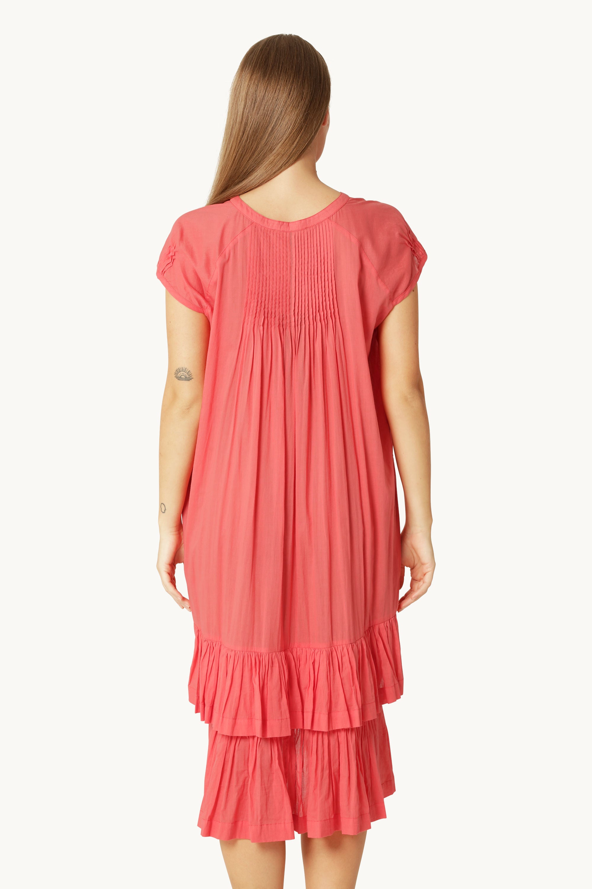 Robe Longue à Manches Courtes - Spiced Coral