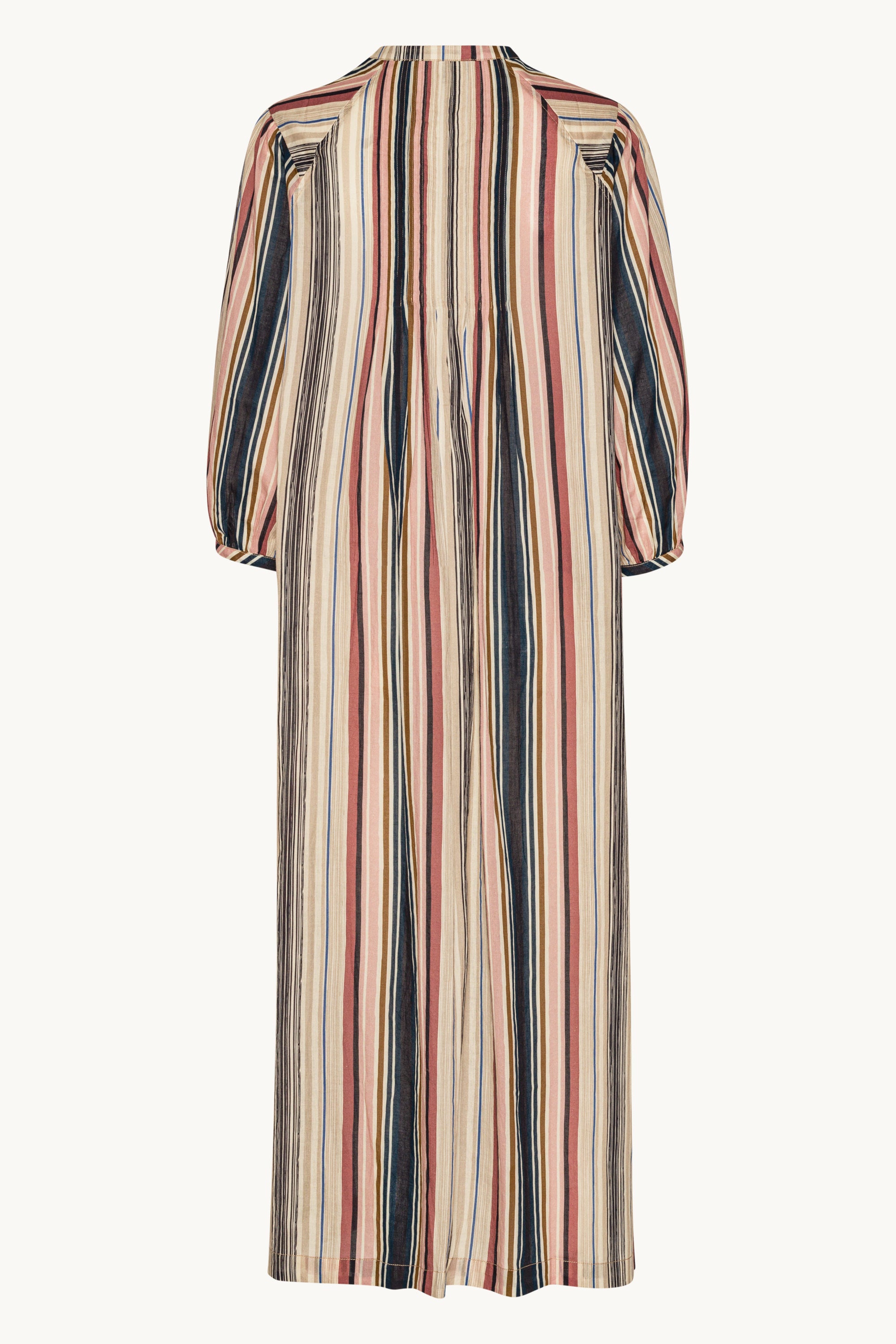 Robe Longue à Manches Ballon Pintuck - Beige Organic Stripe