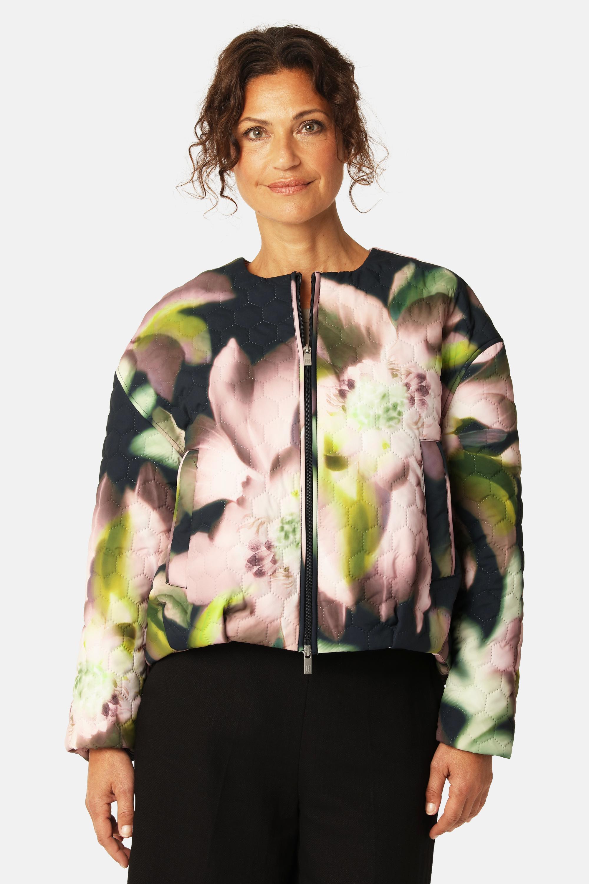 Short Quilted Jacket - Dark Photoristic Flower