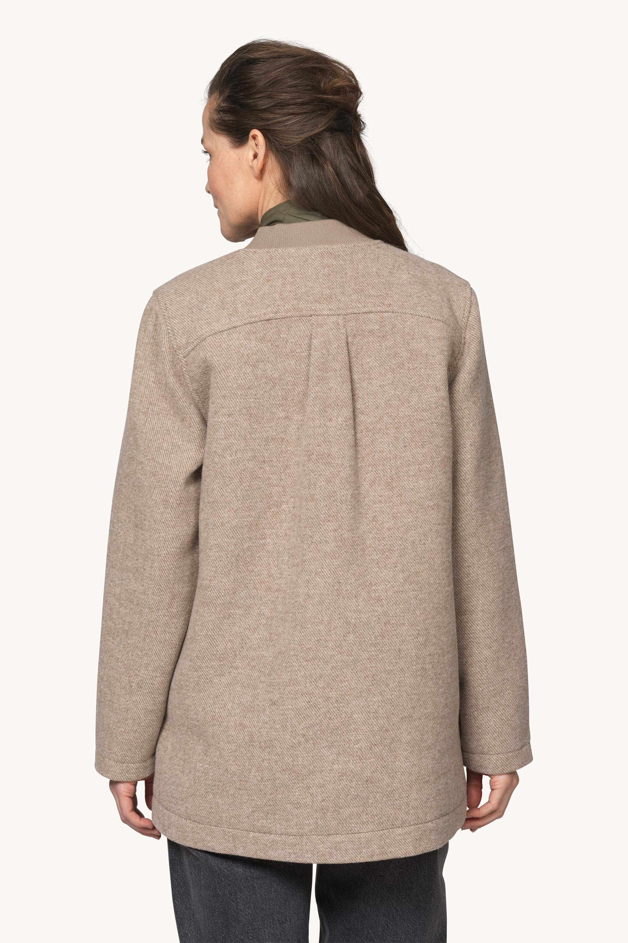 Zipped Jacket with Patched Pockets - Greige