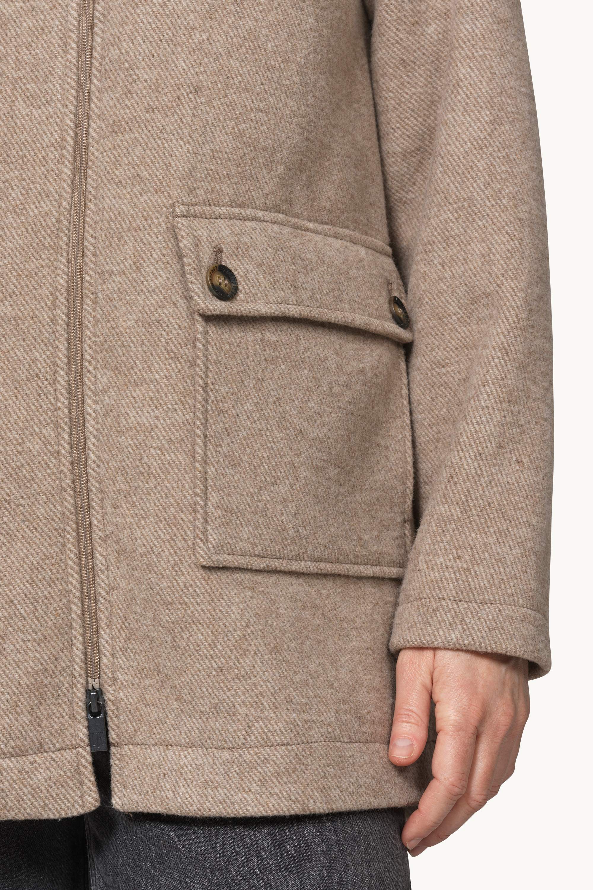 Zipped Jacket with Patched Pockets - Greige