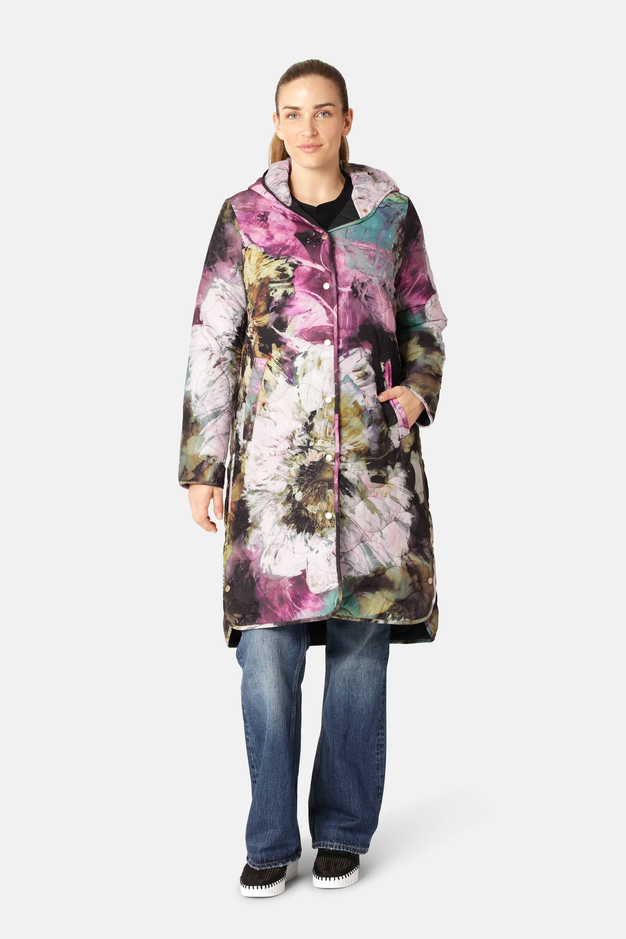 Long Quilt Coat - Artistic Flower Print