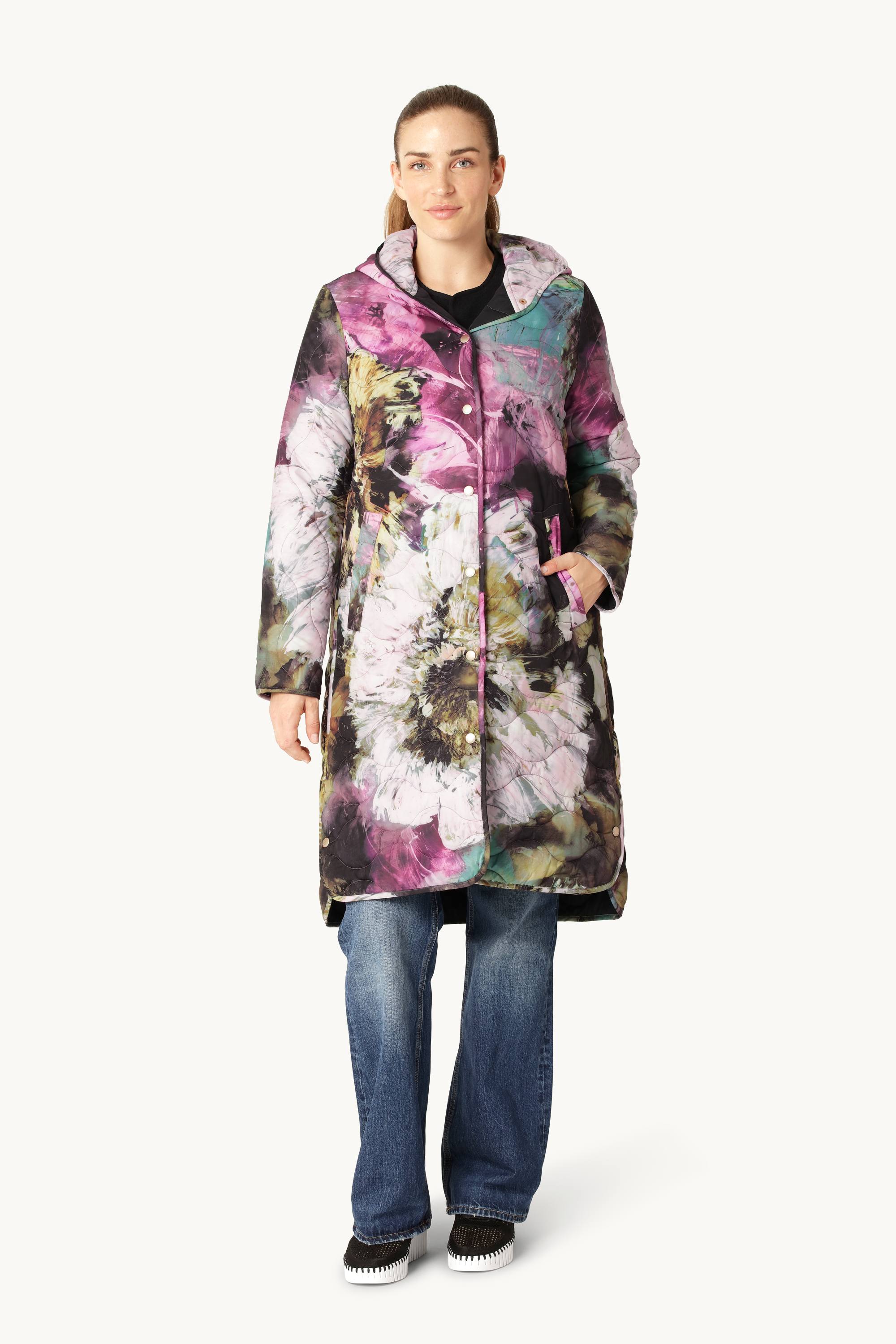 Manteau Long Matelassé - Artistic Flower Print