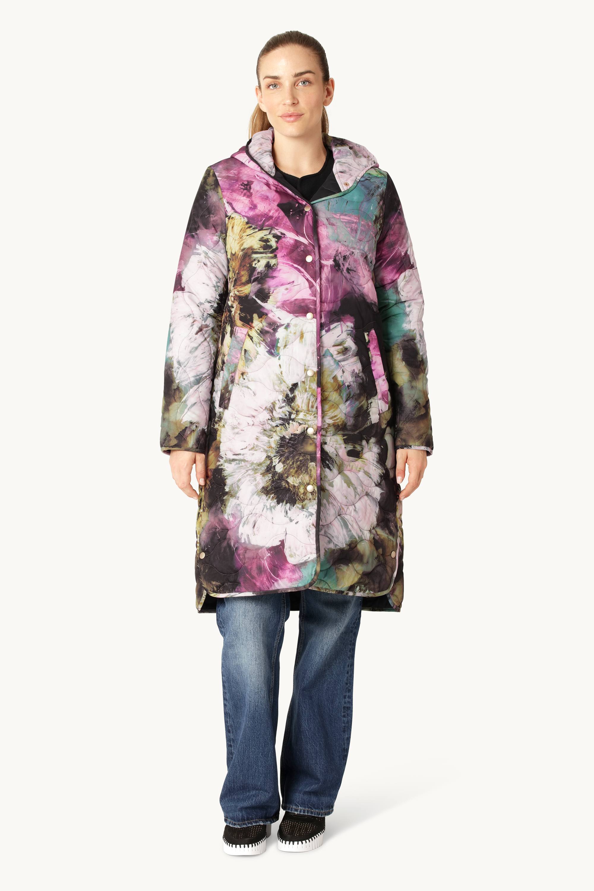 Manteau Long Matelassé - Artistic Flower Print