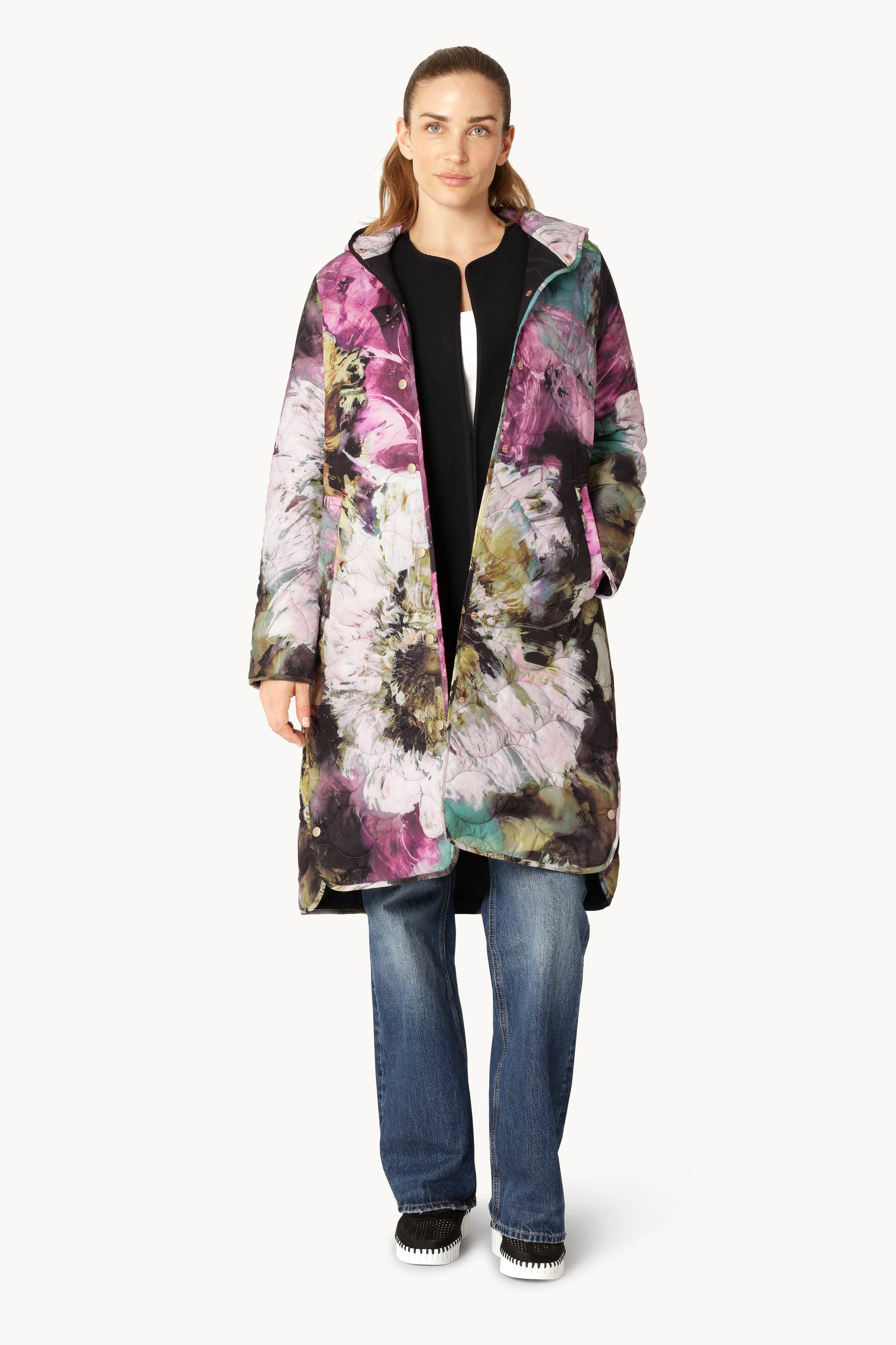 Manteau Long Matelassé - Artistic Flower Print