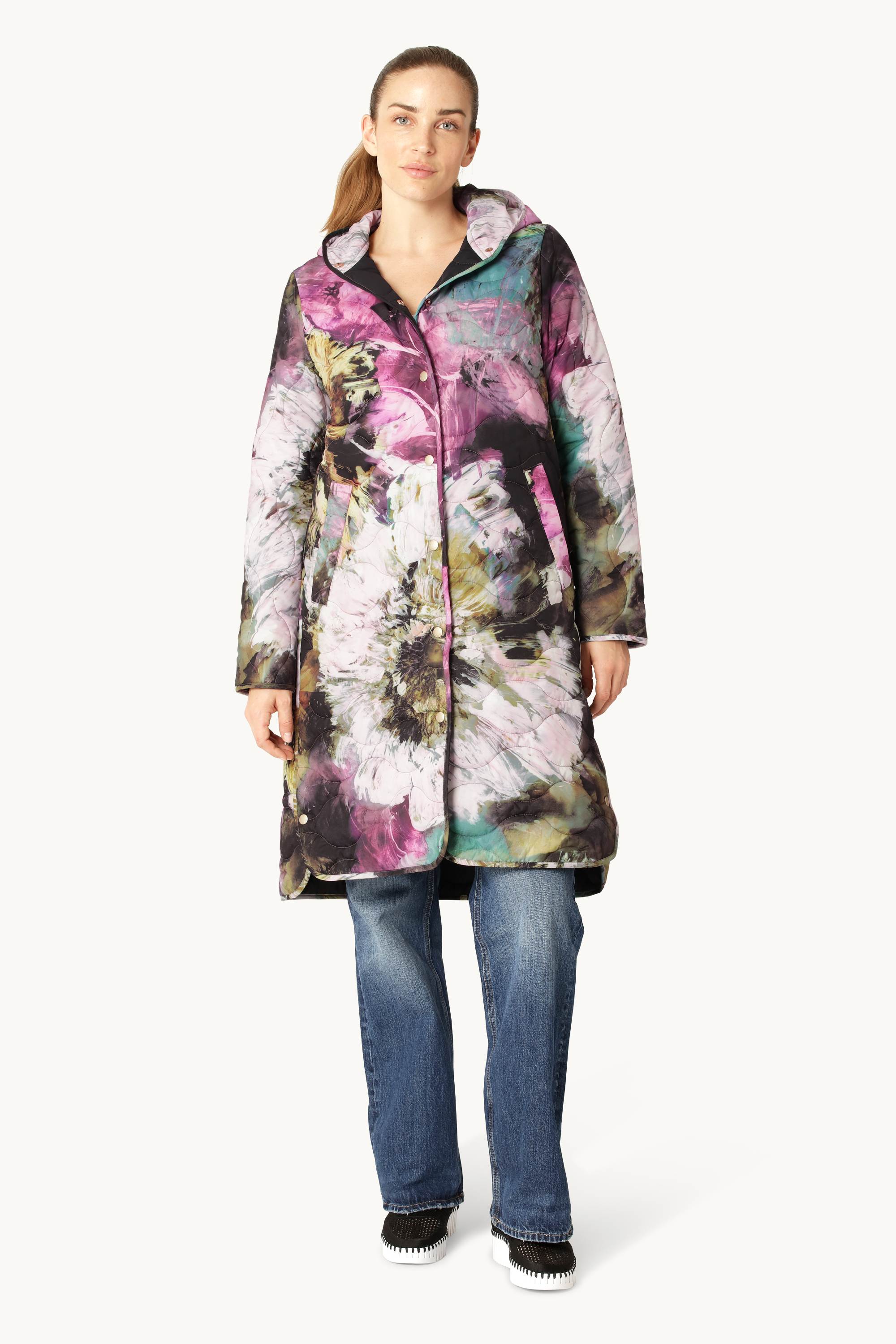Manteau Long Matelassé - Artistic Flower Print