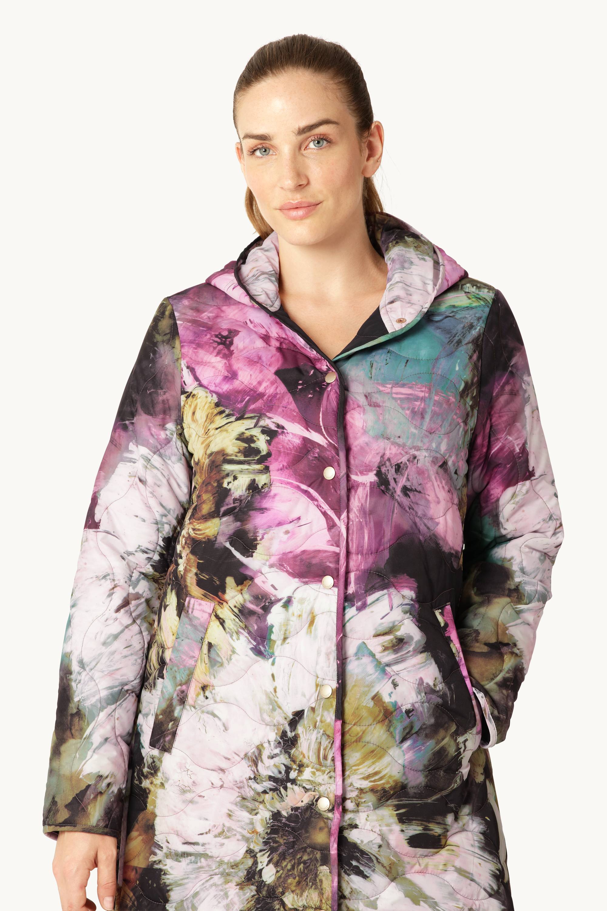 Manteau Long Matelassé - Artistic Flower Print