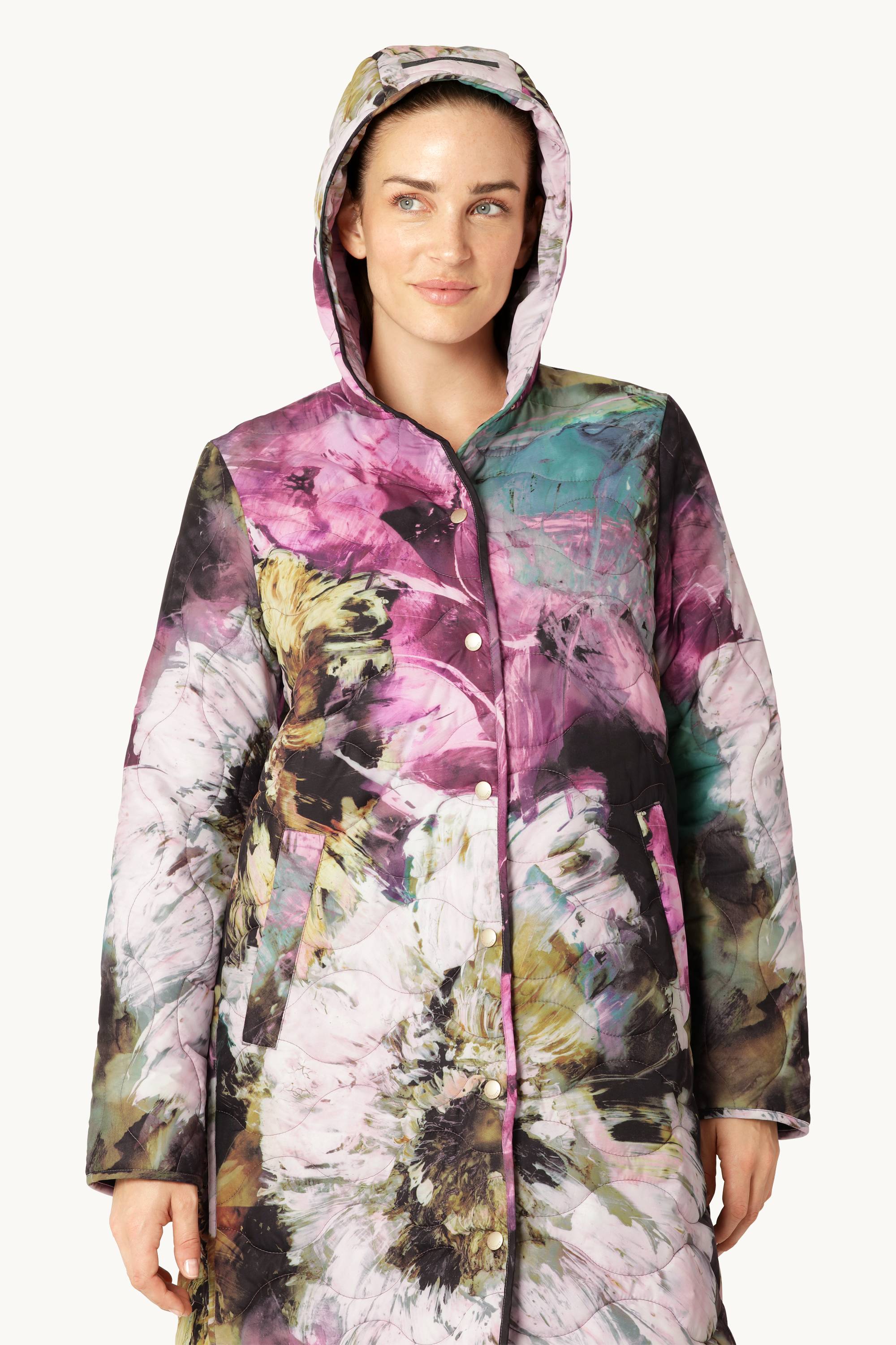 Manteau Long Matelassé - Artistic Flower Print