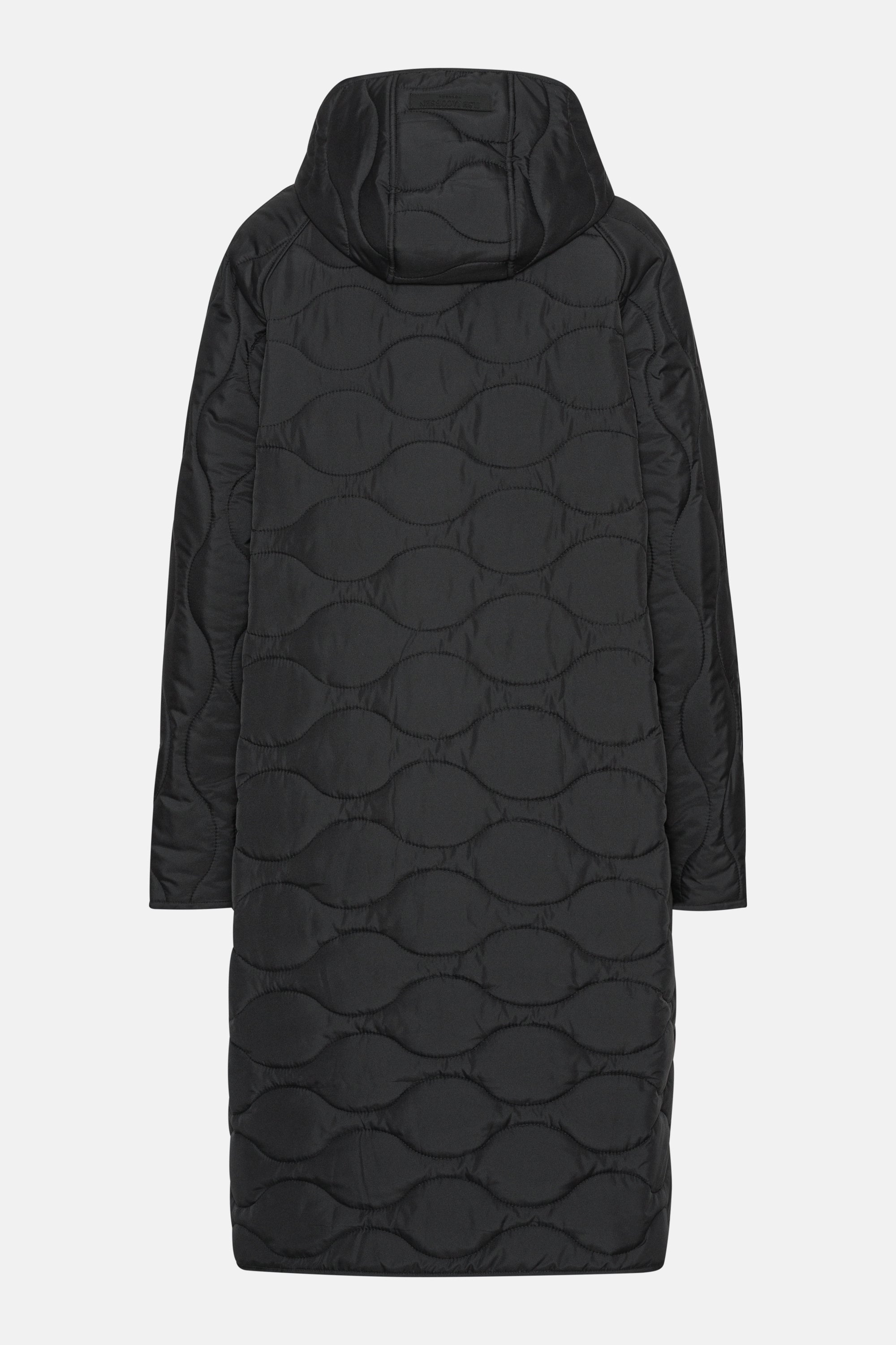 Long Quilt Jacket with Hood - Black