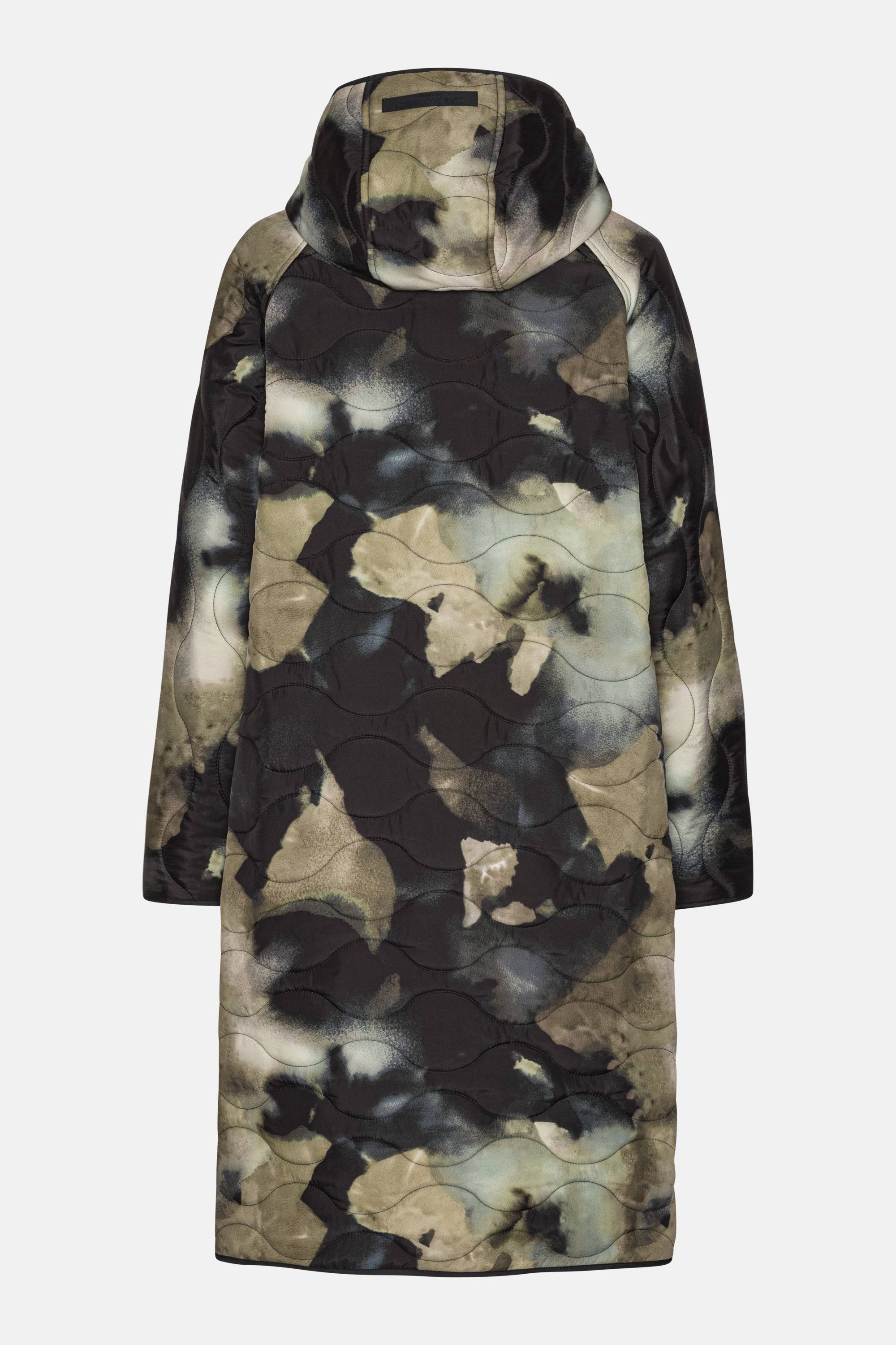 Long Quilt Jacket with Hood - Moss Print