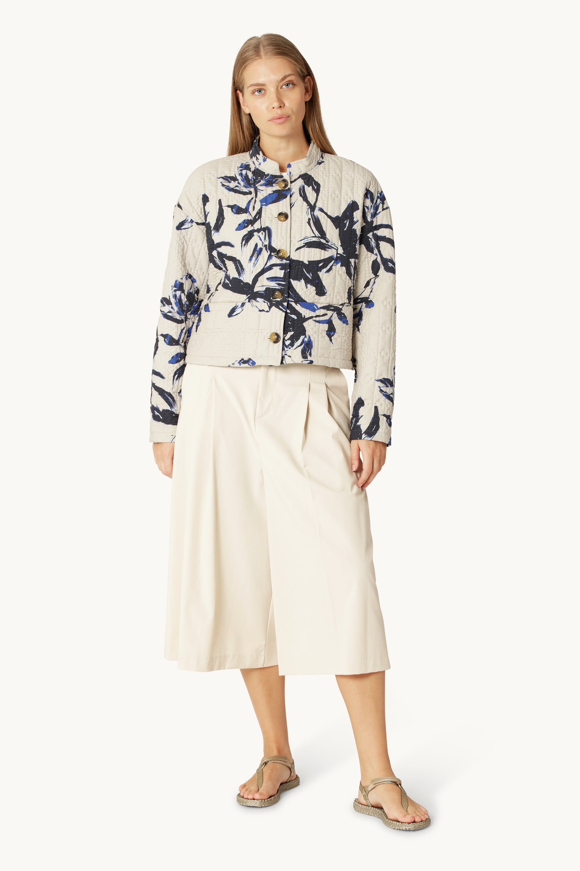 Veste Matelassée Courte - Beige Artsy Stroke Flower