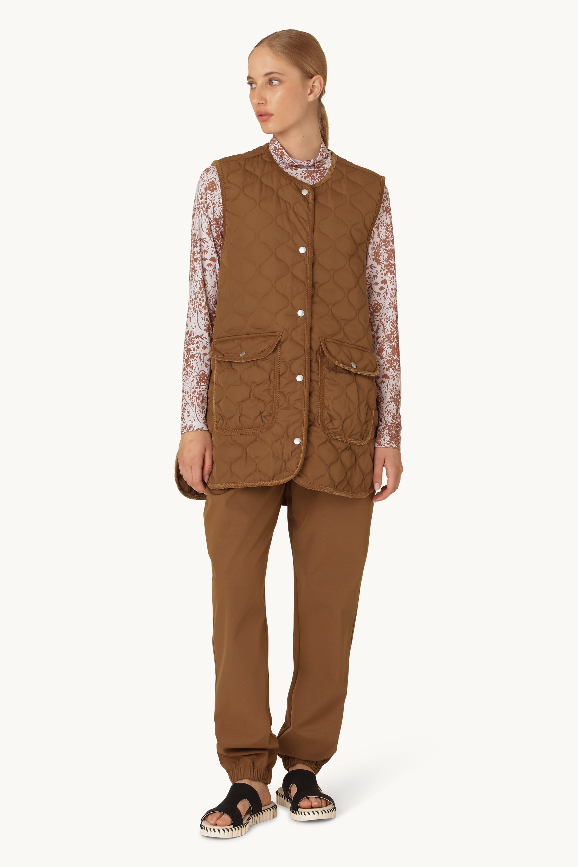 Gilet Long Quilt - Noyer