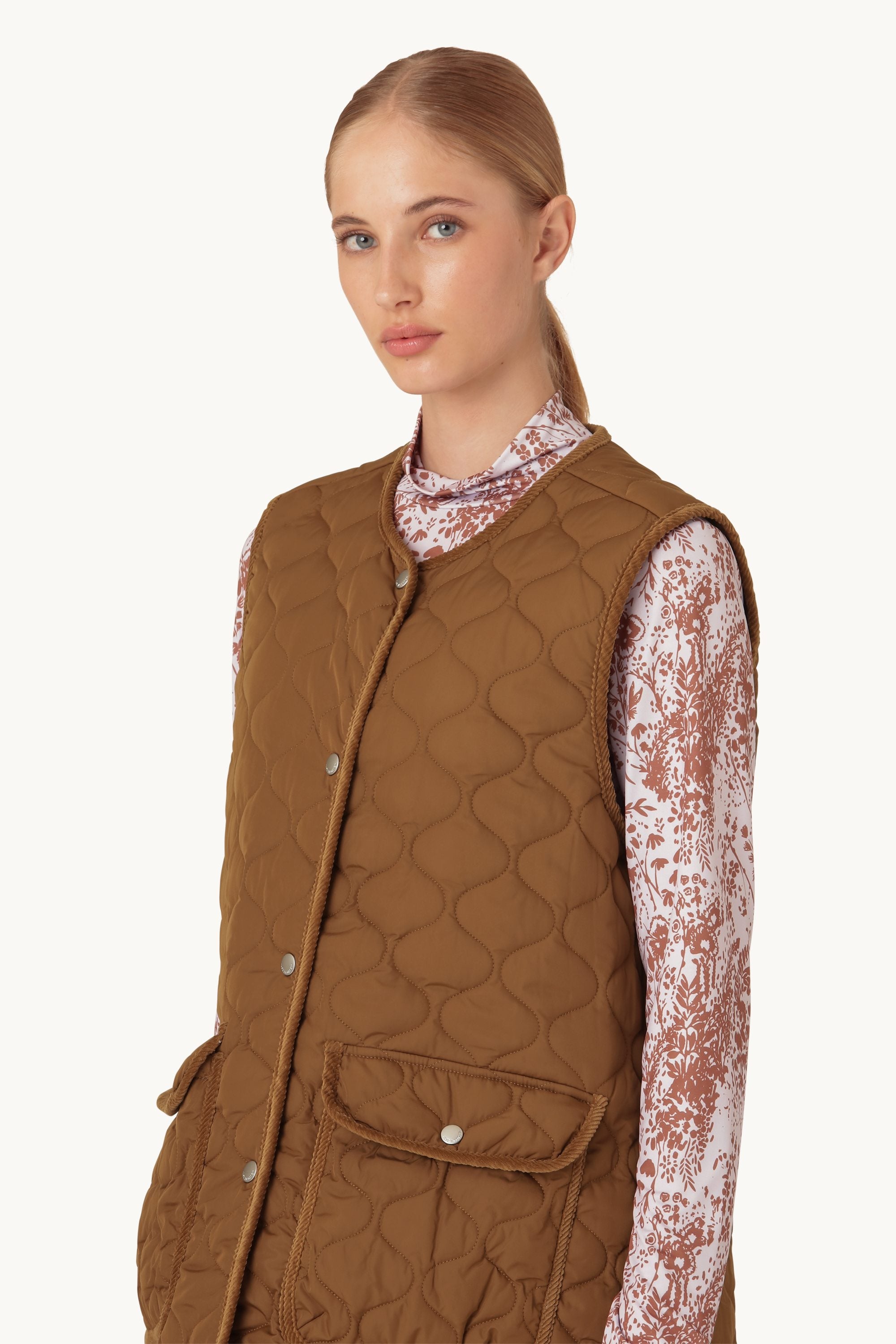 Gilet Long Quilt - Noyer