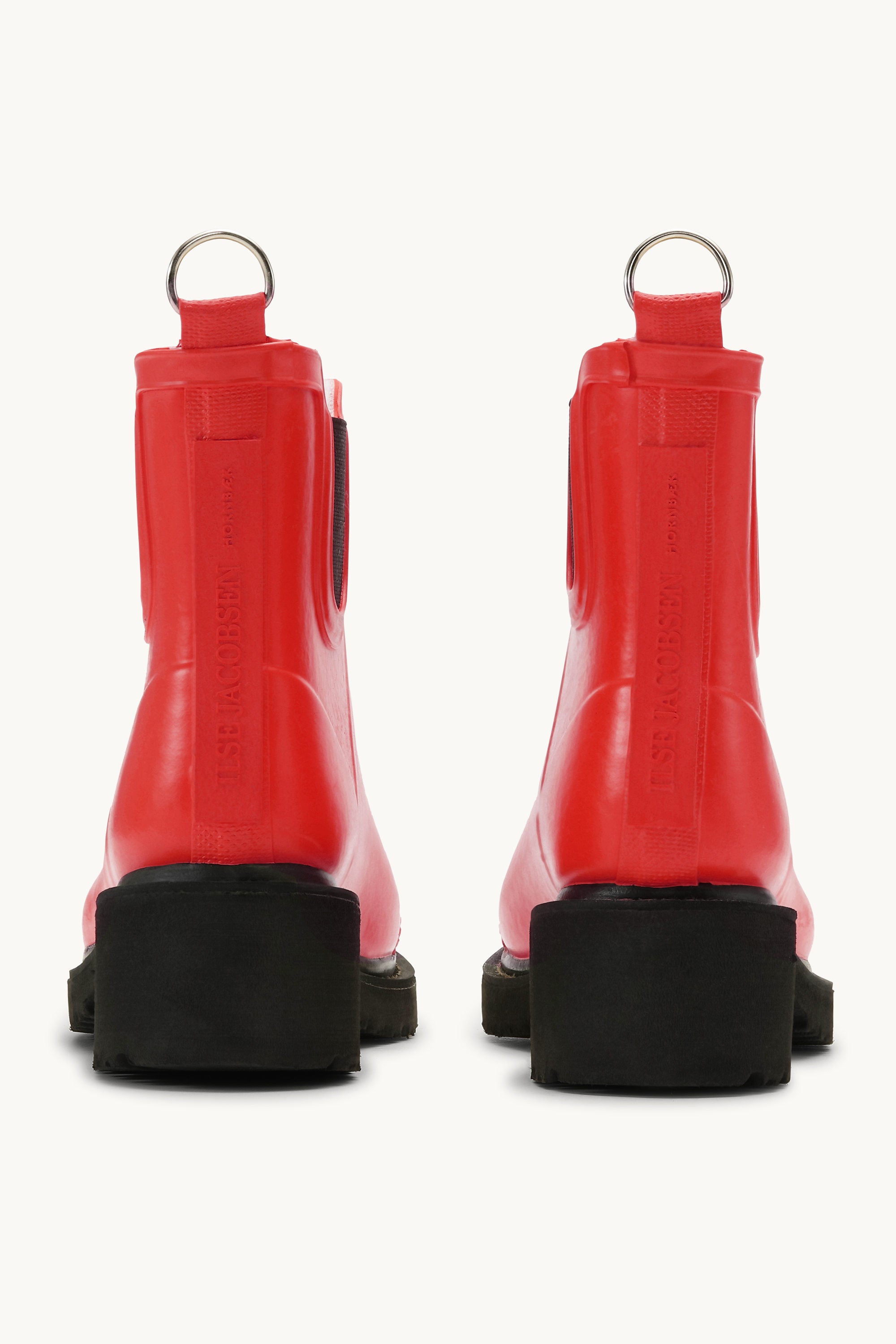 Short Rubber Boots With High Heel - Deep Red