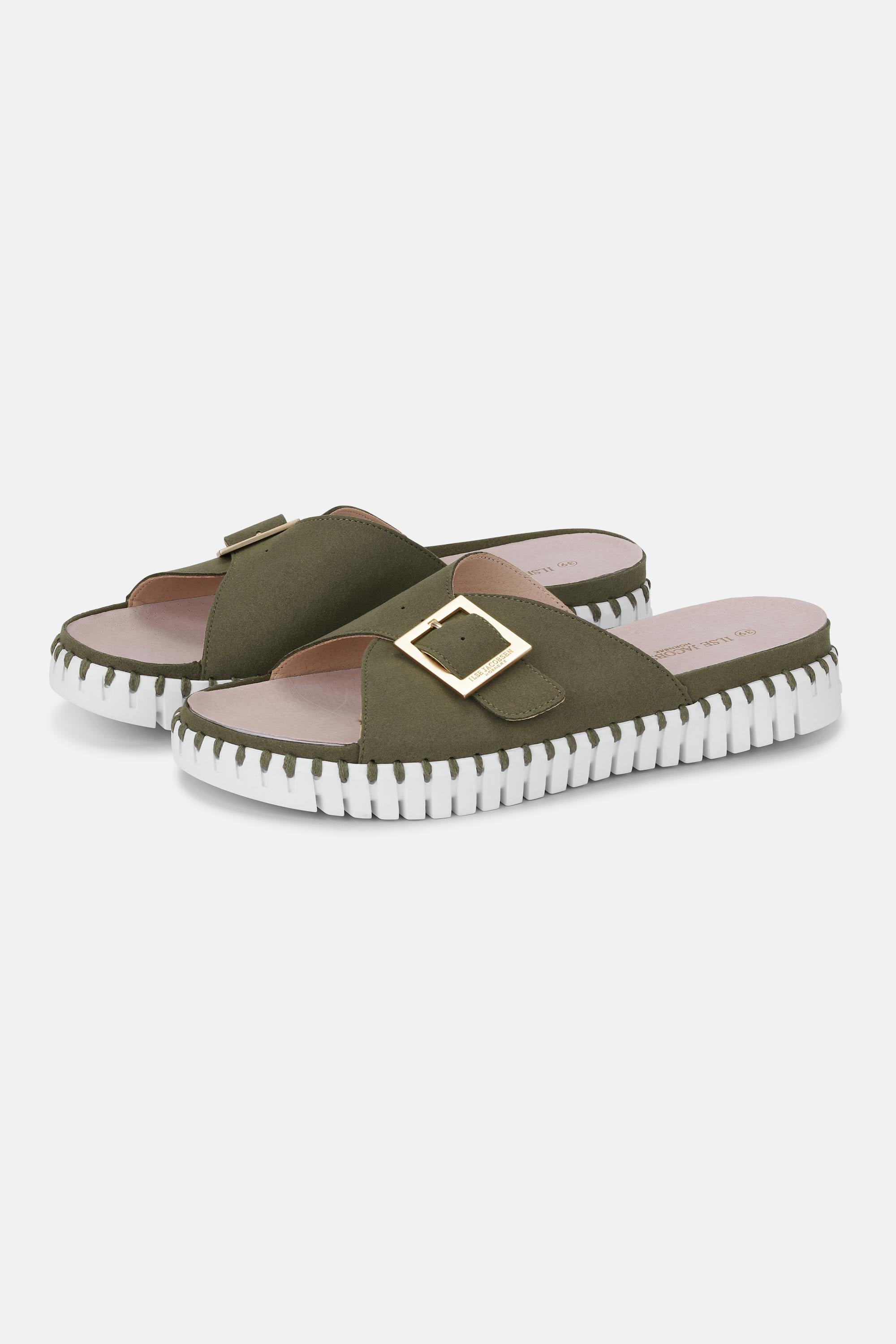 Sandals Buckle - Deep Olive White
