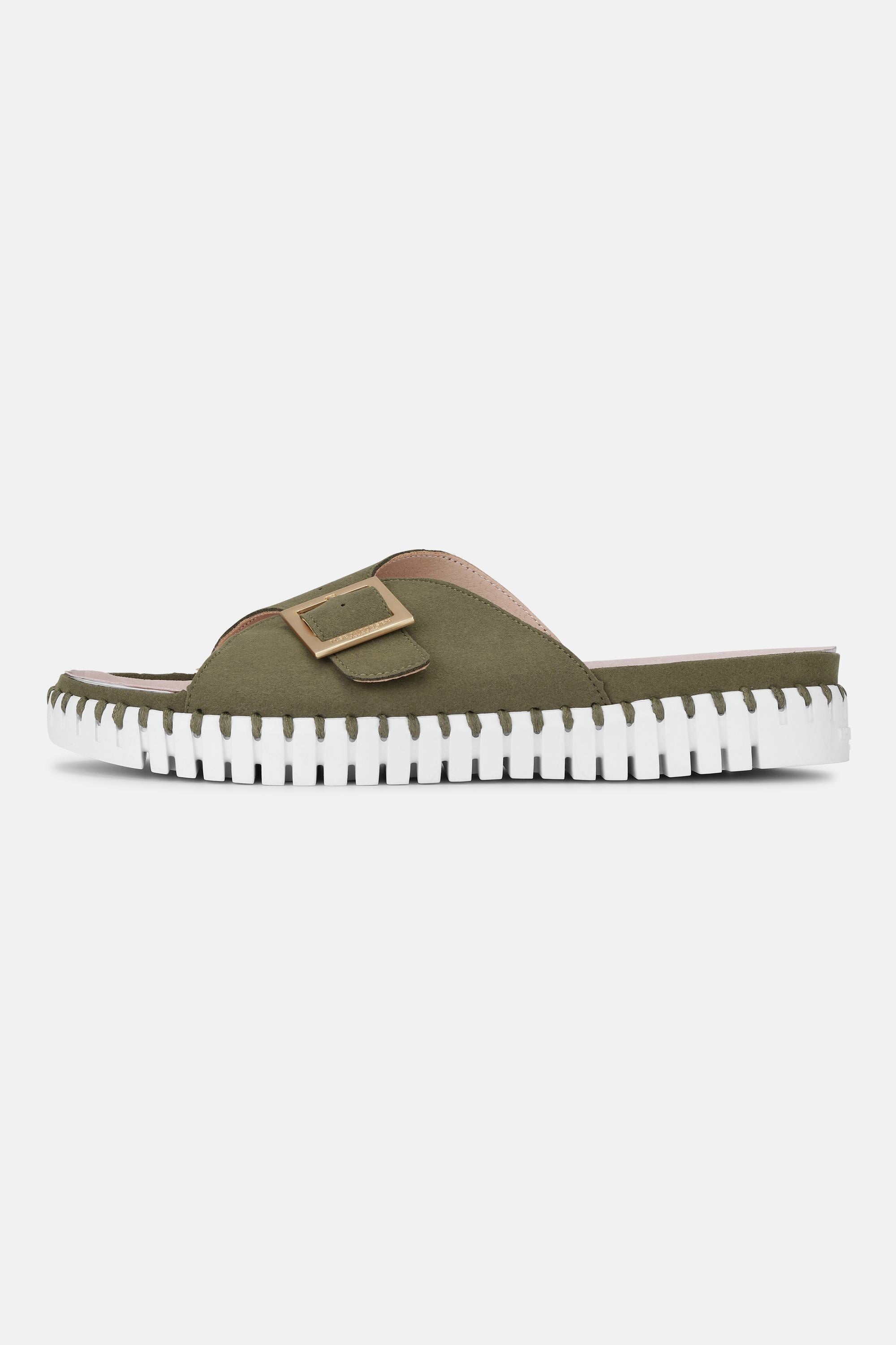 Sandals Buckle - Deep Olive White