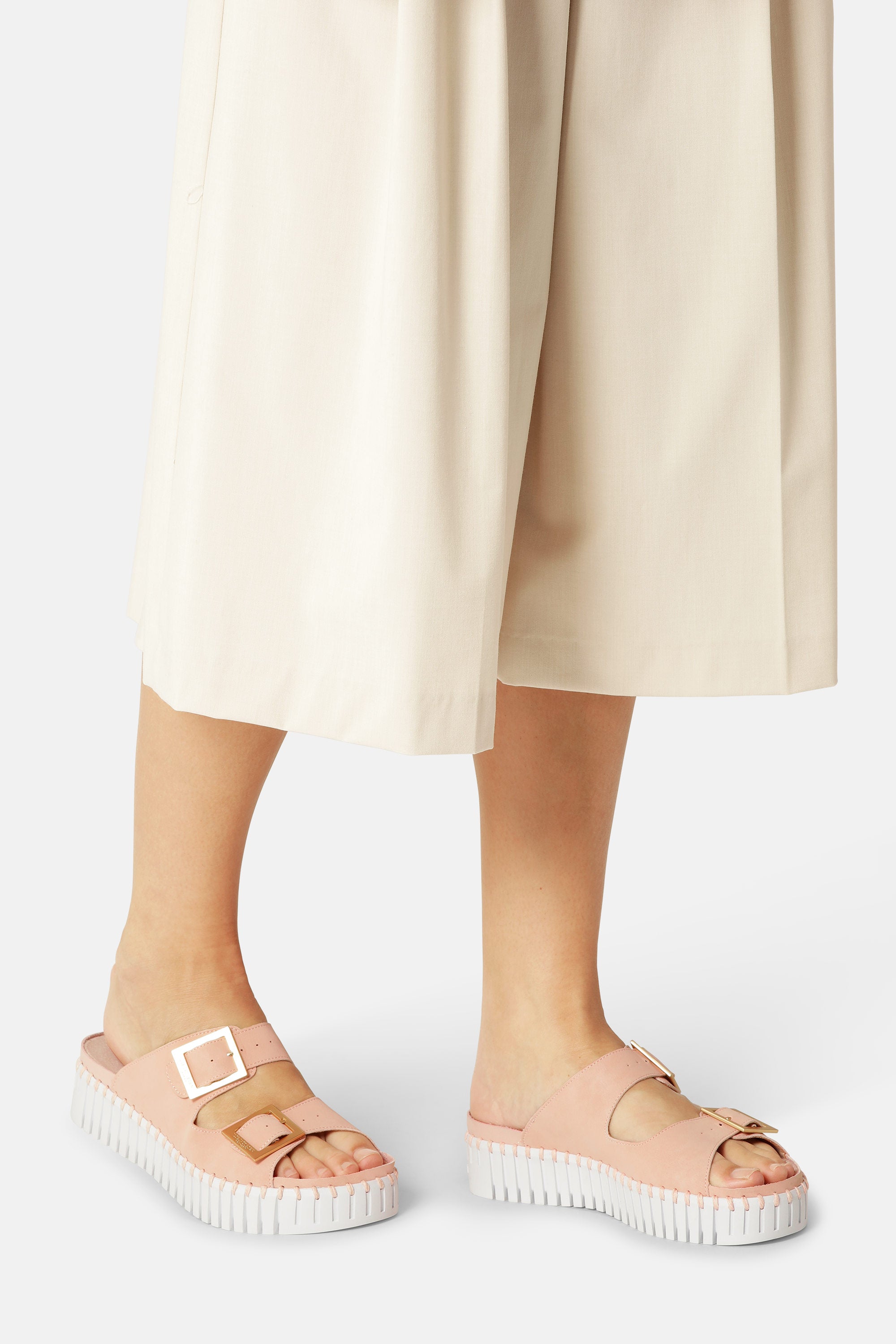 Platform Sandals Buckle - Adobe Rose White