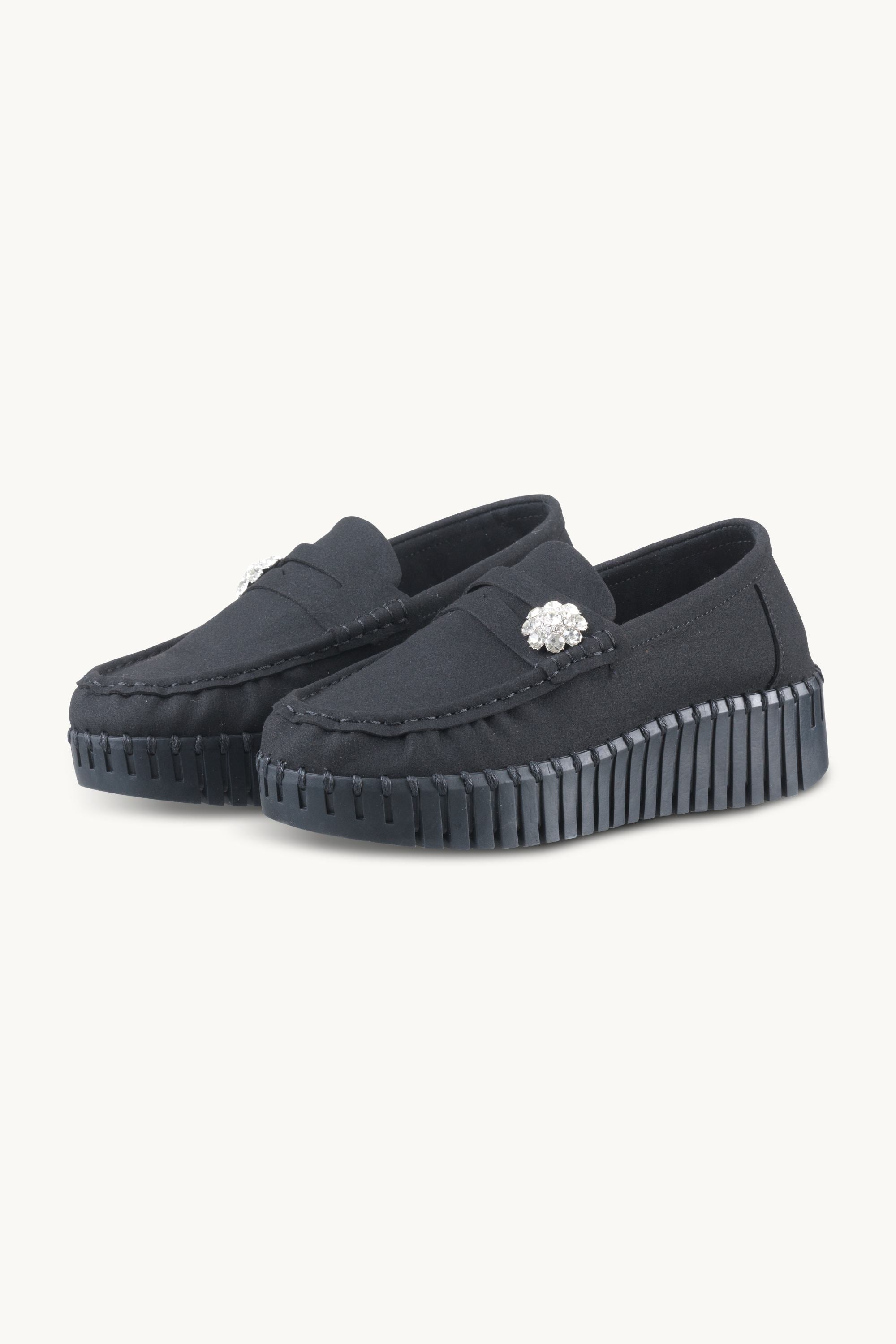 Tulip Penny Loafer Wedge - Black Black