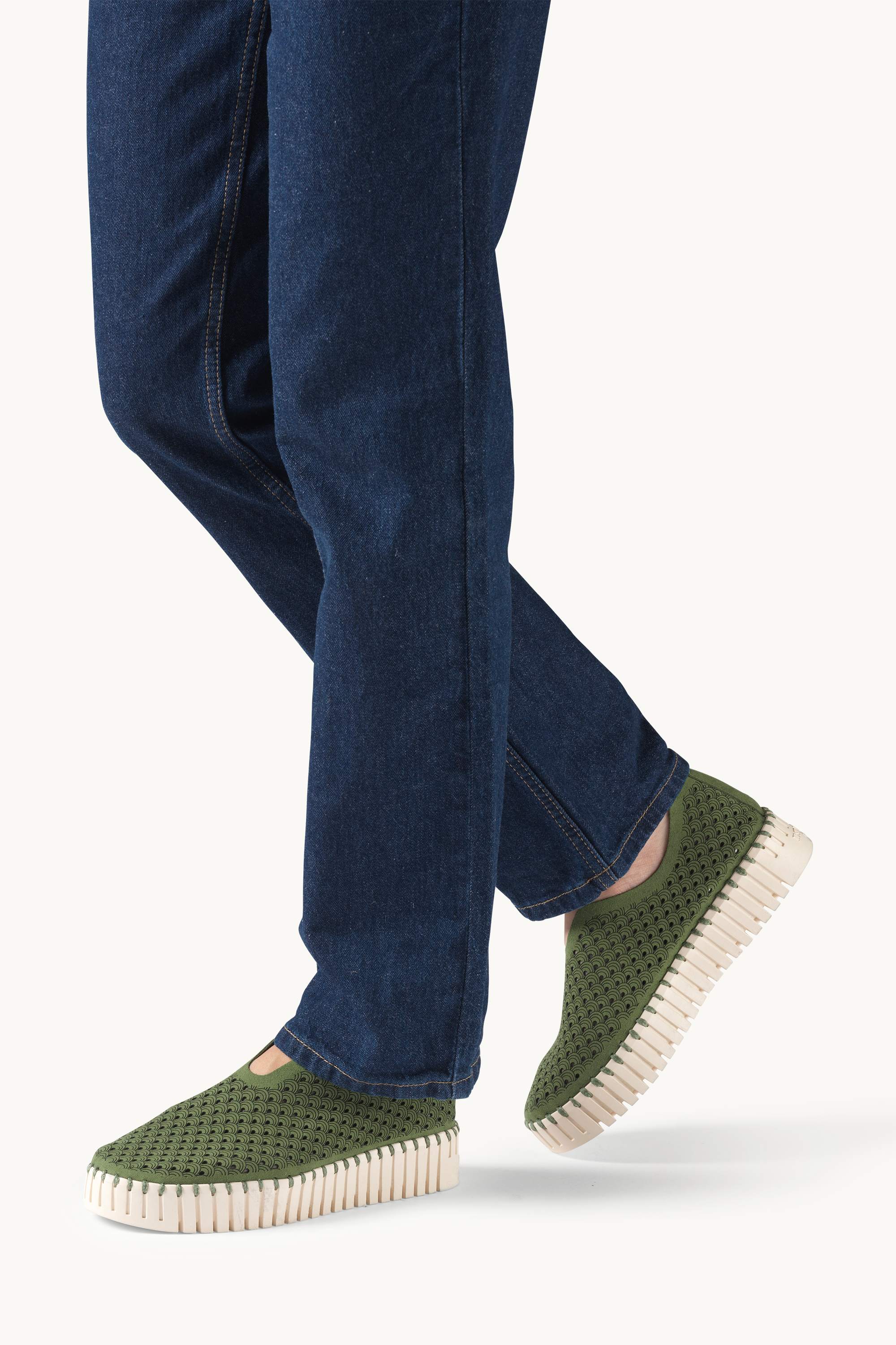 Platform Tulip Flats - Artichoke Green Pearled Ivory